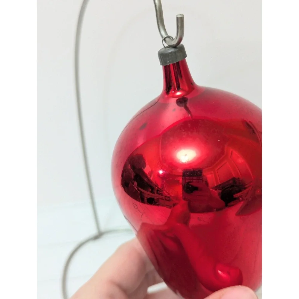 Vtg -Made In Italy on Cap- Red Blown Glass Elongated Bullet Drop 5